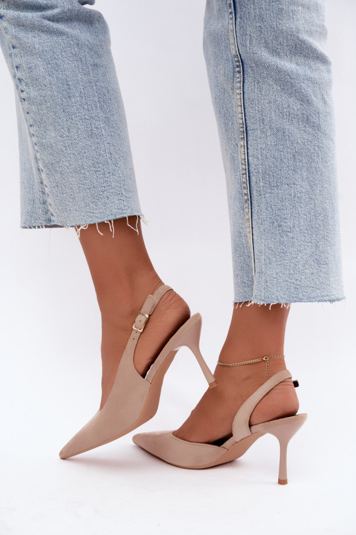 Sandalias de ante sintético Czekolado Cassy con tacones finos en color arena