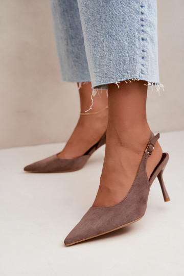 Sandalias de ante sintético Czekolado Cassy con tacones finos en color caqui 2