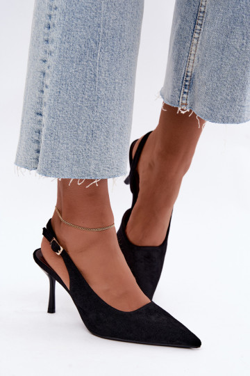 Sandalias de ante sintético Czekolado Cassy con tacones finos en color negro