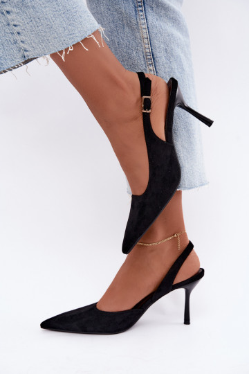 Sandalias de ante sintético Czekolado Cassy con tacones finos en color negro 2