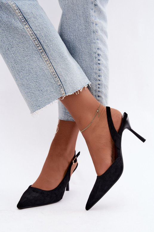 Sandalias de ante sintético Czekolado Cassy con tacones finos en color negro