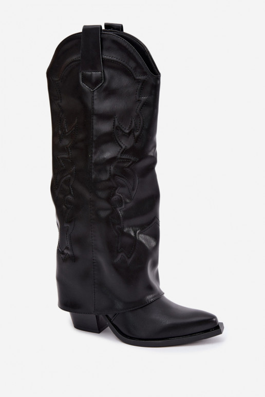 botas altas de estilo cowboy con tacones y choleika cosida en negro Terise