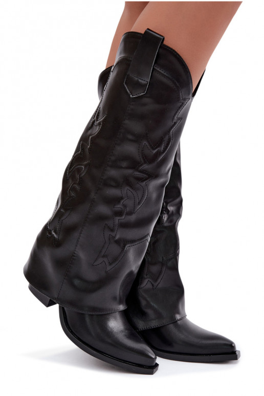 botas altas de estilo cowboy con tacones y choleika cosida en negro Terise