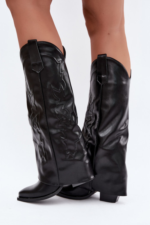 botas altas de estilo cowboy con tacones y choleika cosida en negro Terise