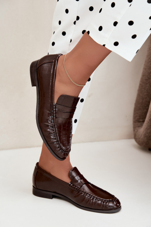 mocasines para mujer con volantes y grabado en chocolate Dalmy