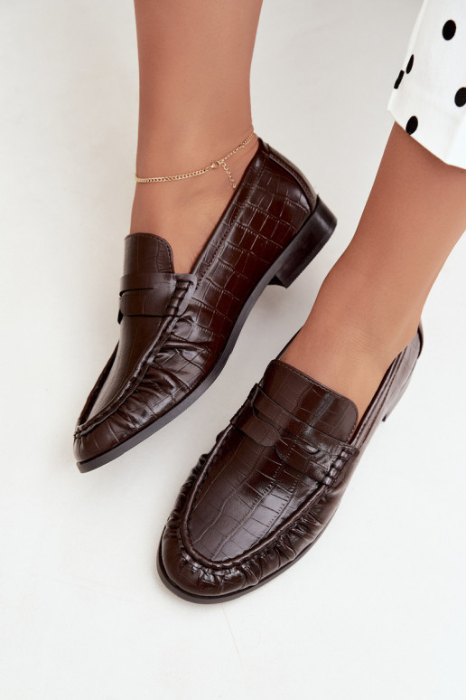 mocasines para mujer con volantes y grabado en chocolate Dalmy