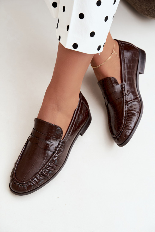 mocasines para mujer con volantes y grabado en chocolate Dalmy