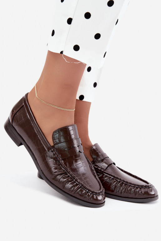mocasines para mujer con volantes y grabado en chocolate Dalmy