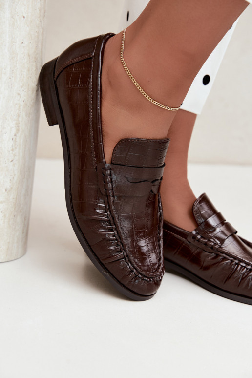 mocasines para mujer con volantes y grabado en chocolate Dalmy