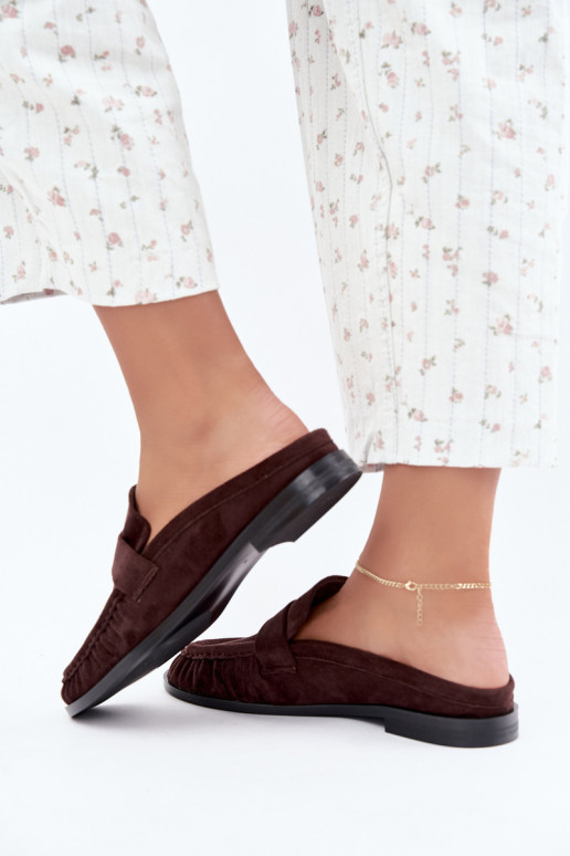 mocasines de mujer con tacón abierto en color marrón Parella