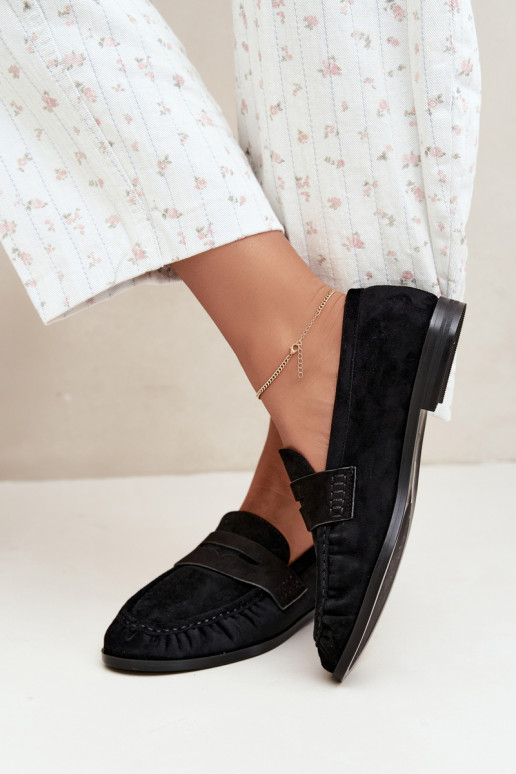 mocasines de mujer con volantes en color negro Cayen