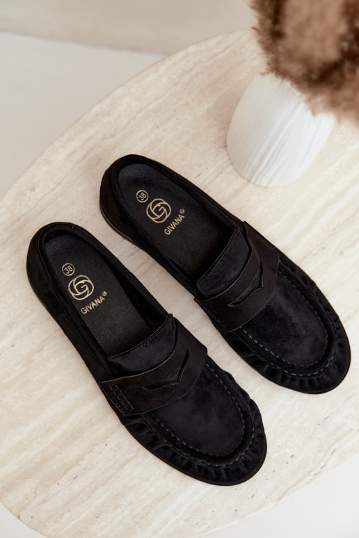 mocasines de mujer con volantes en color negro Cayen