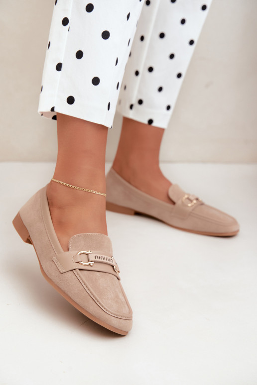 mocasines de mujer con elementos elegantes en color arena Evelora