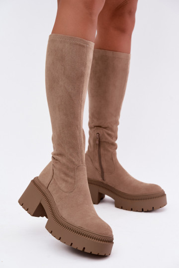 botas altas para mujer con plataforma en color arena Florinne
