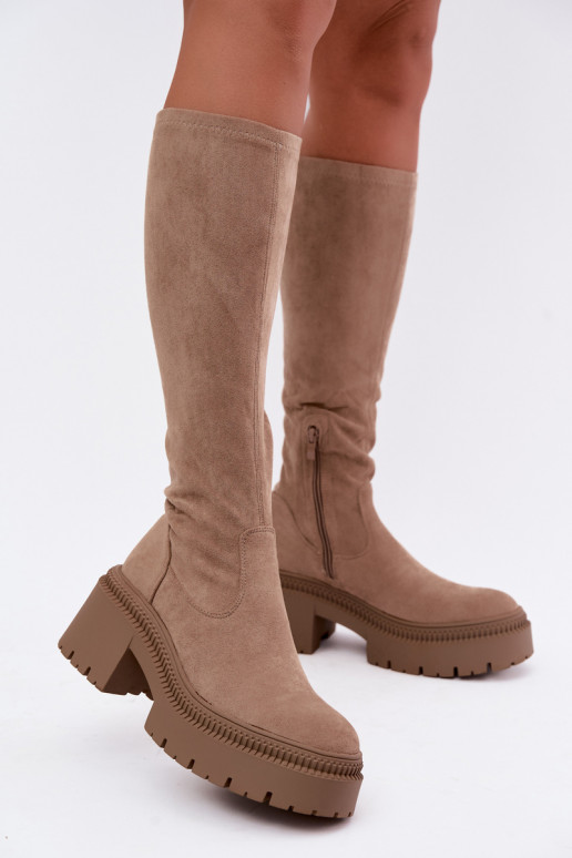 botas altas para mujer con plataforma en color arena Florinne