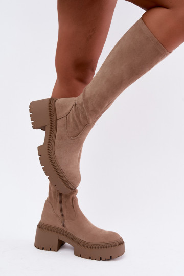 botas altas para mujer con plataforma en color arena Florinne 2