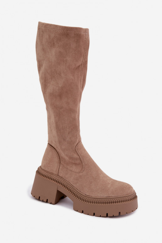 botas altas para mujer con plataforma en color arena Florinne