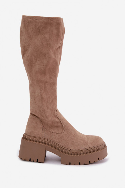botas altas para mujer con plataforma en color arena Florinne
