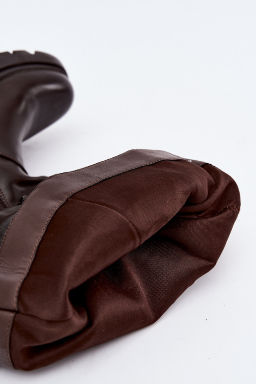 botas altas para mujer con tacones anchos y lazos en color marrón Amely