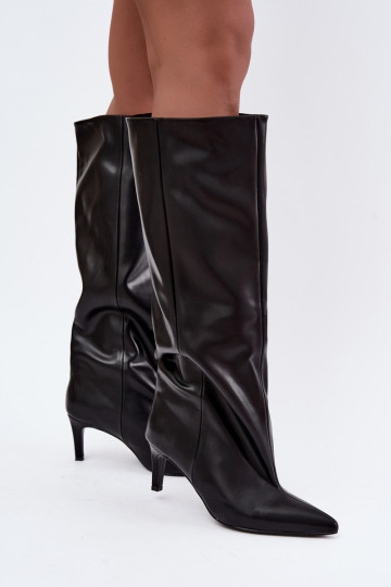 botas altas para mujer slip-on con tacones de cuero sintético en color negro Favra 2