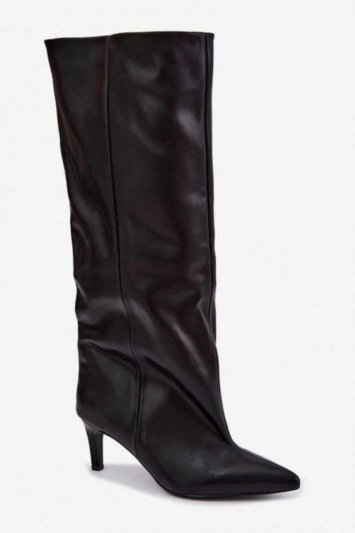 botas altas para mujer slip-on con tacones de cuero sintético en color negro Favra