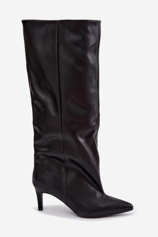 botas altas para mujer slip-on con tacones de cuero sintético en color negro Favra