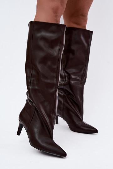 botas altas para mujer slip-on con tacones de cuero sintético en color marrón Favra