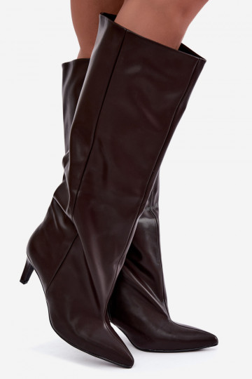 botas altas para mujer slip-on con tacones de cuero sintético en color marrón Favra 2
