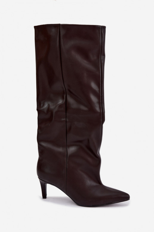 botas altas para mujer slip-on con tacones de cuero sintético en color marrón Favra