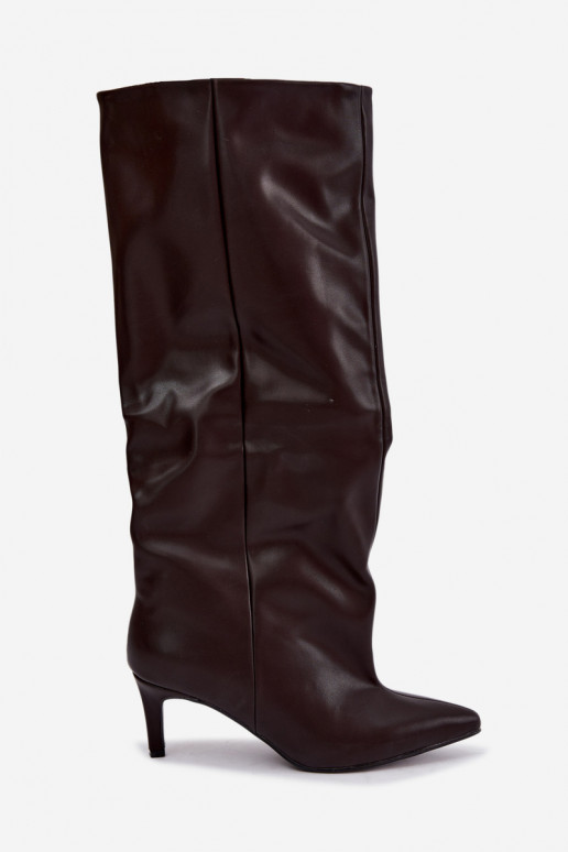 botas altas para mujer slip-on con tacones de cuero sintético en color marrón Favra