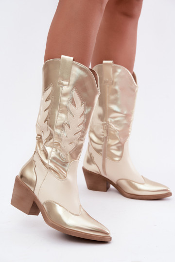 botas altas de estilo vaquero con tacones en color dorado