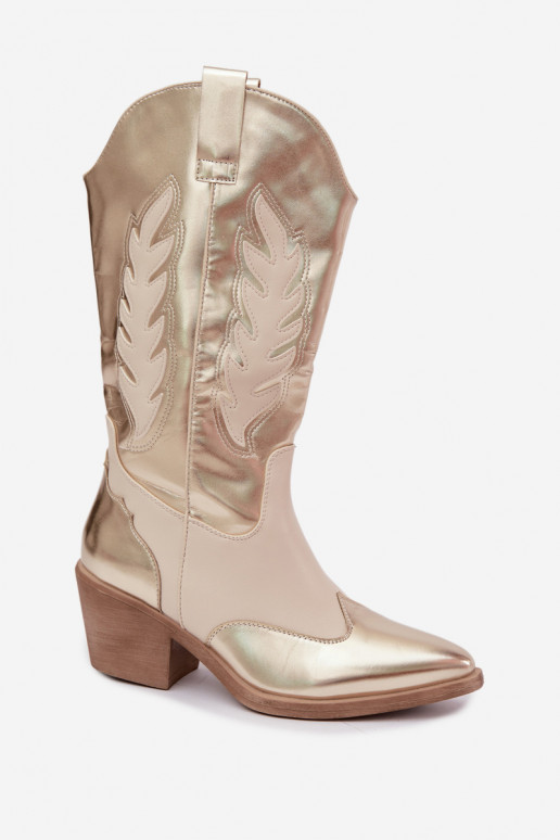 botas altas de estilo vaquero con tacones en color dorado