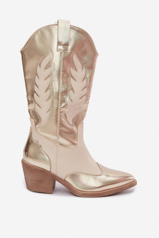 botas altas de estilo vaquero con tacones en color dorado