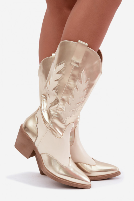 botas altas de estilo vaquero con tacones en color dorado