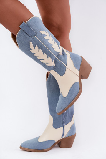botas altas de estilo vaquero con tacones de mezclilla en color marrón