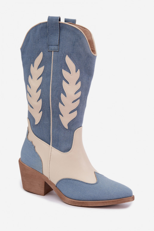 botas altas de estilo vaquero con tacones de mezclilla en color marrón