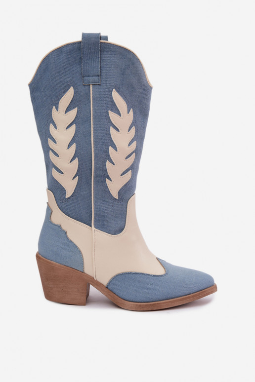 botas altas de estilo vaquero con tacones de mezclilla en color marrón