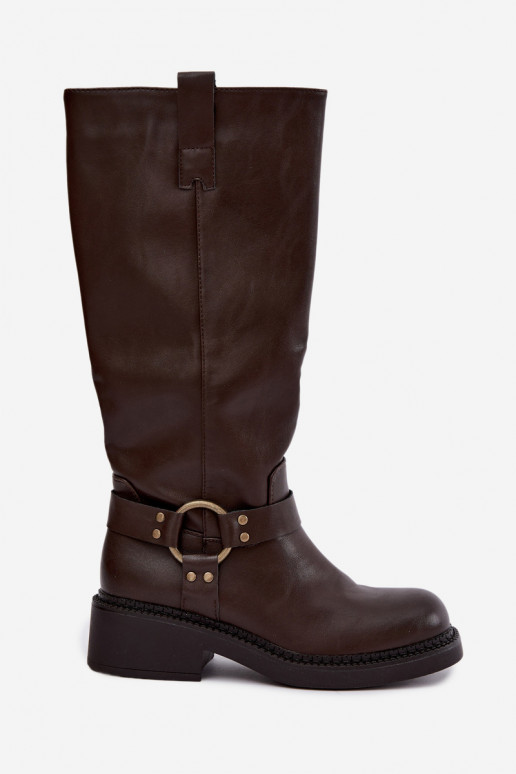 Botas altas para mujer con detalles decorativos en color chocolate Rileta