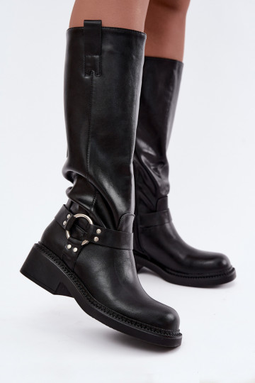 Botas altas para mujer con detalles decorativos en color negro Rileta