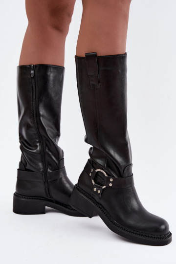 Botas altas para mujer con detalles decorativos en color negro Rileta 2