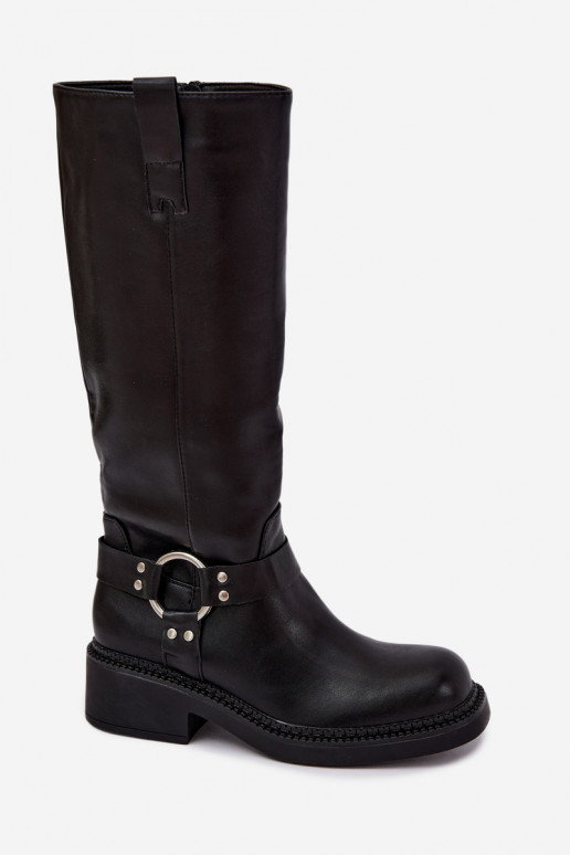 Botas altas para mujer con detalles decorativos en color negro Rileta