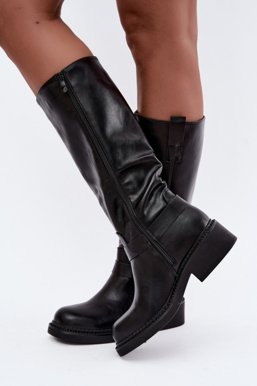 Botas altas para mujer con detalles decorativos en color negro Rileta