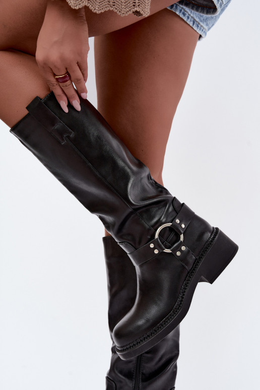 Botas altas para mujer con detalles decorativos en color negro Rileta