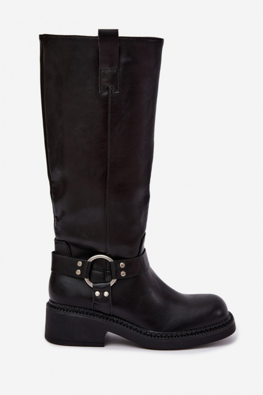 Botas altas para mujer con detalles decorativos en color negro Rileta