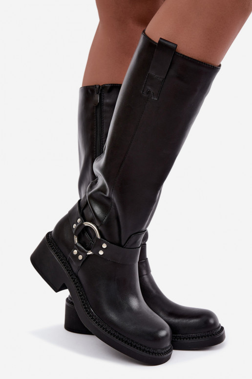 Botas altas para mujer con detalles decorativos en color negro Rileta