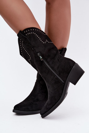 Botines de mujer de estilo cowboy con flecos y adornos en color negro Perlia 2
