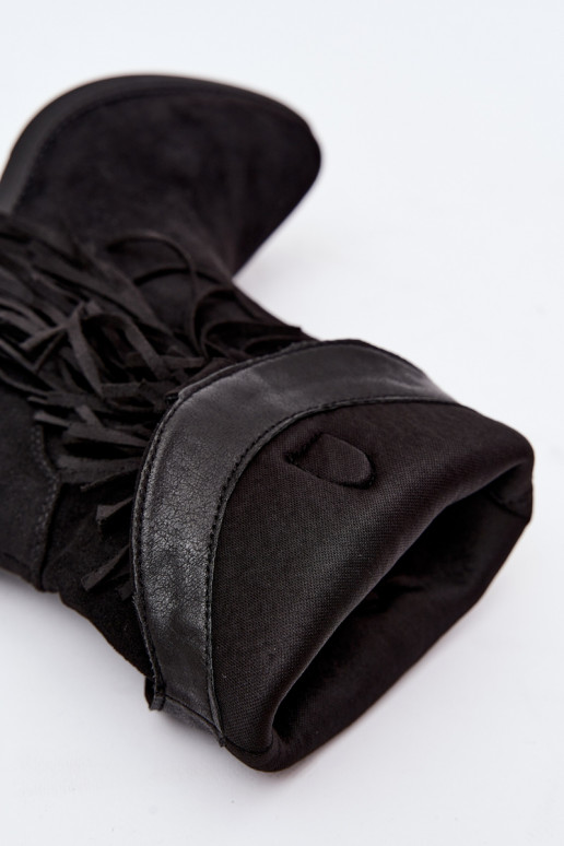 Botines de mujer de estilo cowboy con flecos y adornos en color negro Perlia