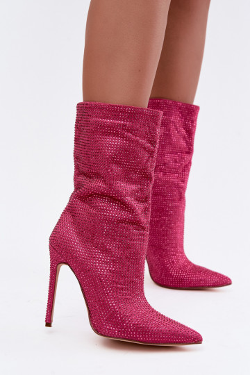 Botines de mujer decorados con tacones delgados en color rosa Galessa
