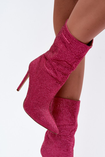 Botines de mujer decorados con tacones delgados en color rosa Galessa 2