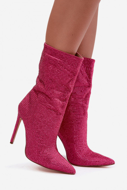 Botines de mujer decorados con tacones delgados en color rosa Galessa